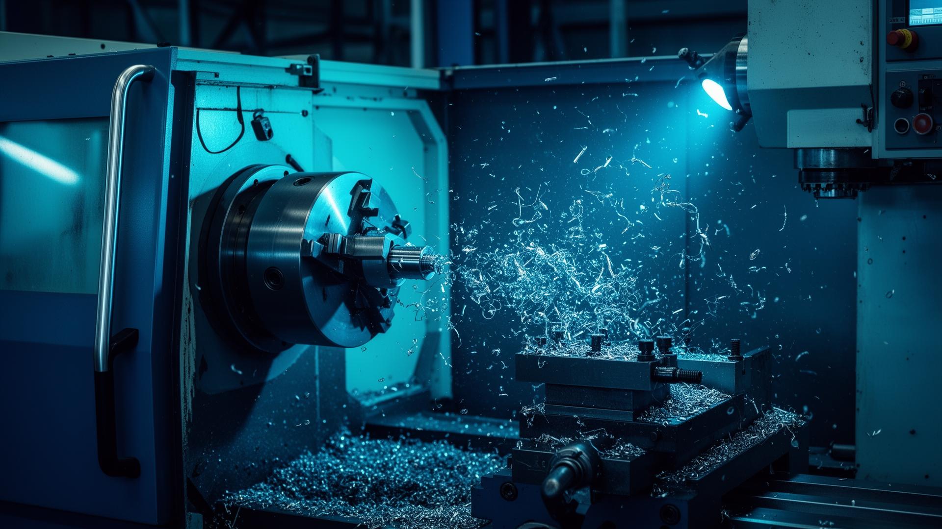 Oficina de usinagem industrial em operação